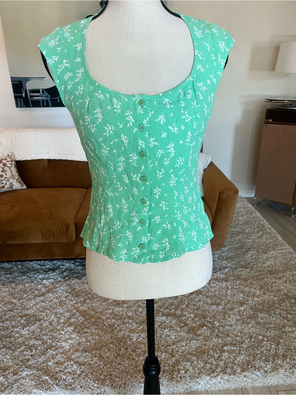 & Other Stories Green Floral Button-Front Top